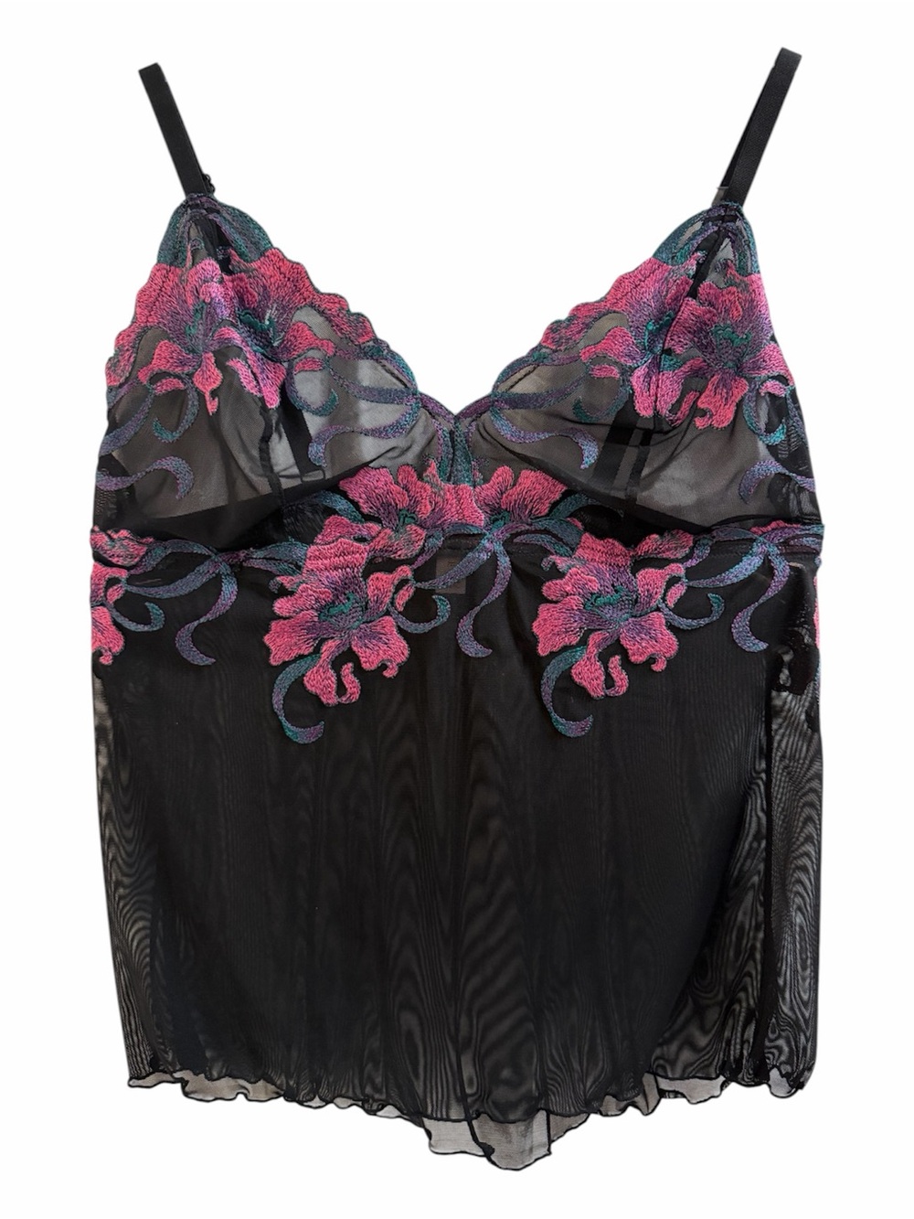 CACIQUE CAMISOLE / TOP, Women’s 14/16, Black & Floral Sheer Camisole, Excellent
